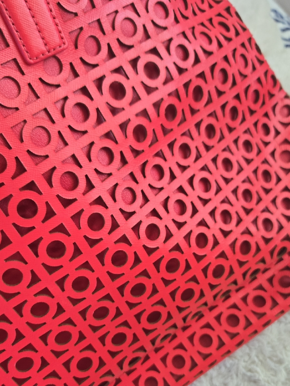 Tory Burch Coral Red LaserCut Tote Bag. EUC - Picture 11 of 11